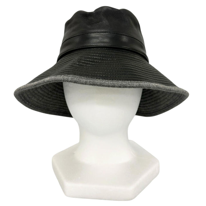 Great MOTSCH HERMES hat Leather bucket black Calfskin Leather Women 54