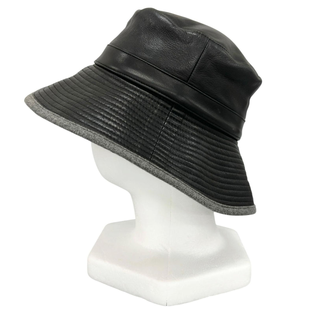 Great MOTSCH HERMES hat Leather bucket black Calfskin Leather Women 54