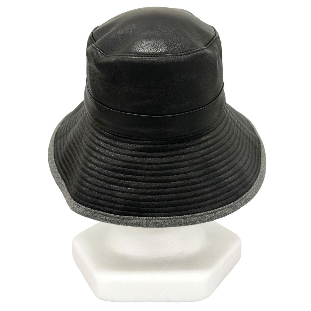 Great MOTSCH HERMES hat Leather bucket black Calfskin Leather Women 54
