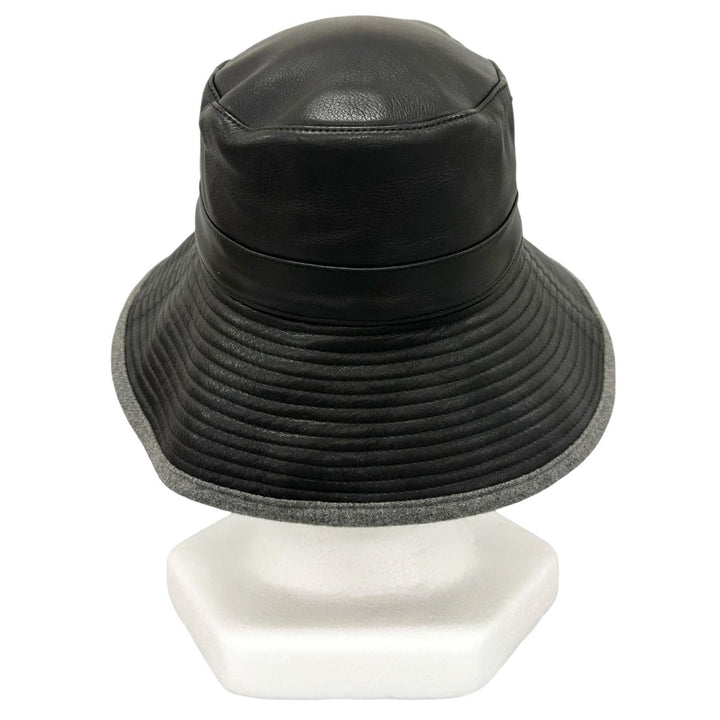 Great MOTSCH HERMES hat Leather bucket black Calfskin Leather Women 54