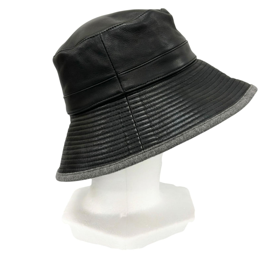 Great MOTSCH HERMES hat Leather bucket black Calfskin Leather Women 54