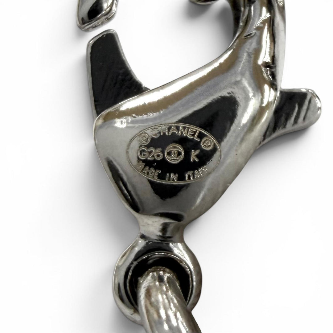 Pristine CHANEL Necklace COCO Mark Logo Engraved Measuring Tape Silver Women G26