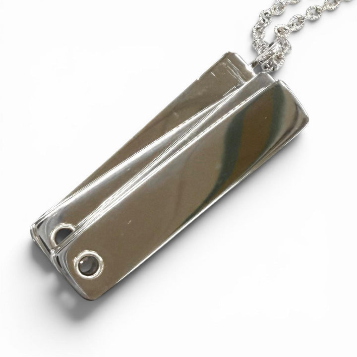 Pristine CHANEL Necklace COCO Mark Logo Engraved Measuring Tape Silver Women G26