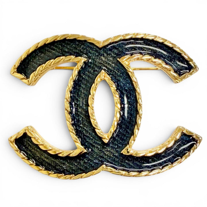 Excellent CHANEL Brooch COCO Mark Denim gold Women I24P ABC726
