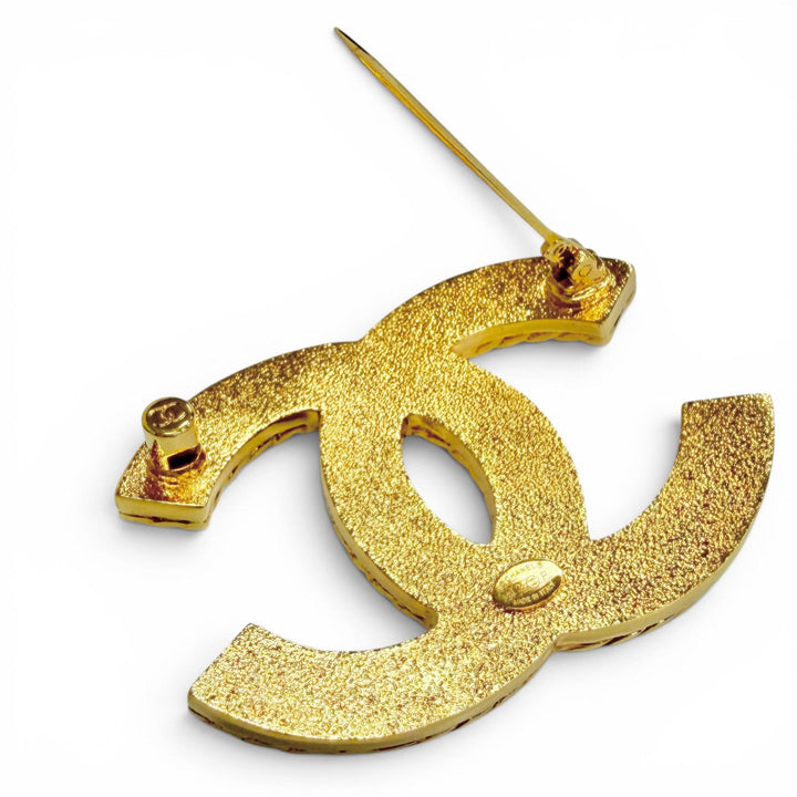 Excellent CHANEL Brooch COCO Mark Denim gold Women I24P ABC726