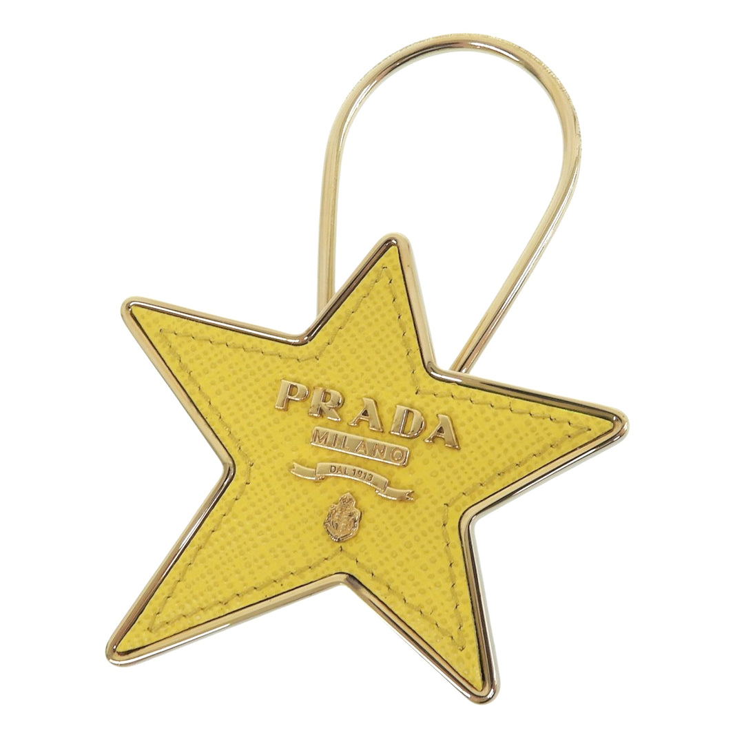 Excellent PRADA Star-shaped logo key ring keychain yellow Safiano leather 1PP049
