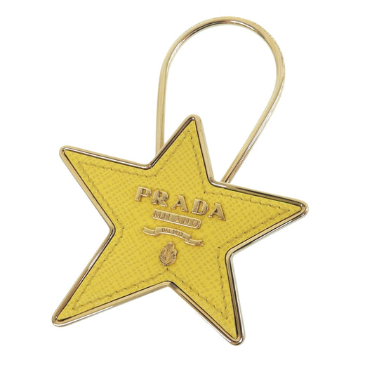 Excellent PRADA Star-shaped logo key ring keychain yellow Safiano leather 1PP049
