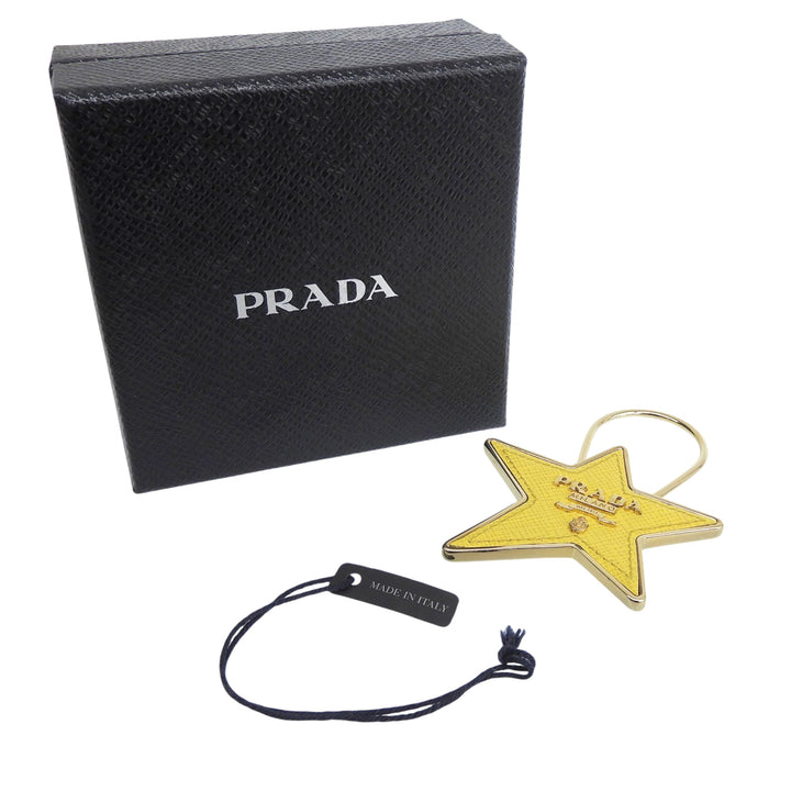 Excellent PRADA Star-shaped logo key ring keychain yellow Safiano leather 1PP049
