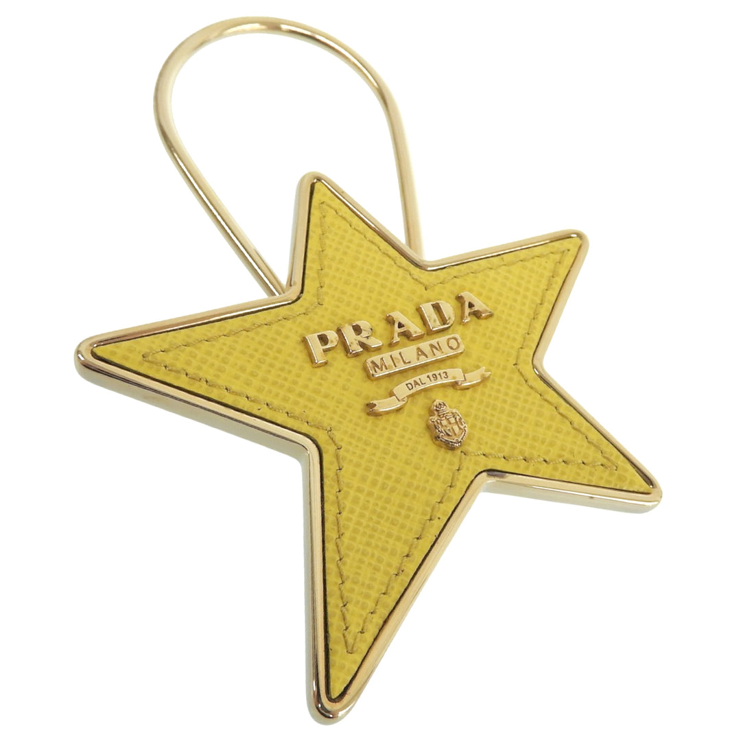 Excellent PRADA Star-shaped logo key ring keychain yellow Safiano leather 1PP049