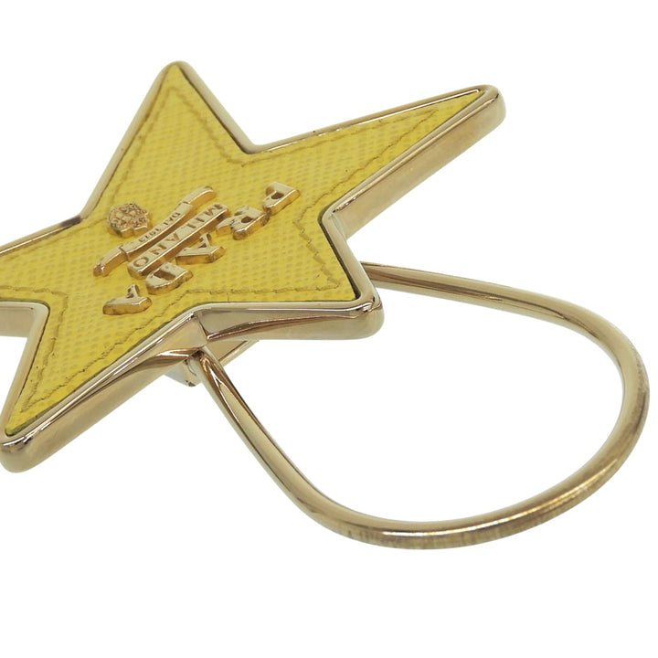 Excellent PRADA Star-shaped logo key ring keychain yellow Safiano leather 1PP049