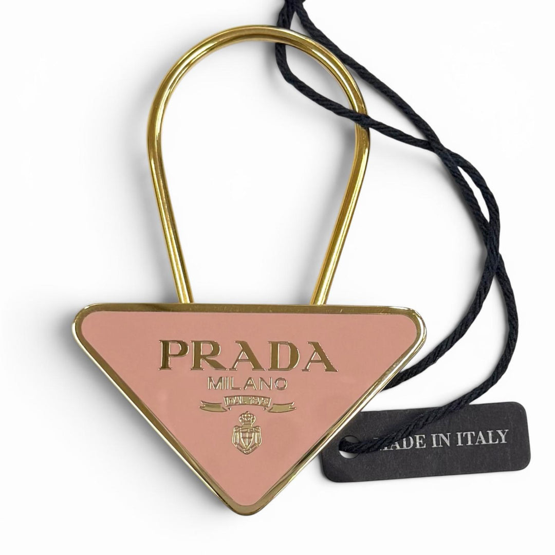 Excellent PRADA key ring Triangle Logo Plate Keyring pink Women 1PS063