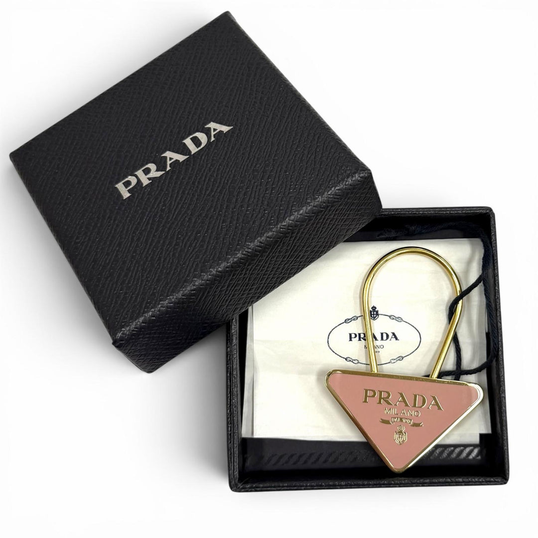 Excellent PRADA key ring Triangle Logo Plate Keyring pink Women 1PS063