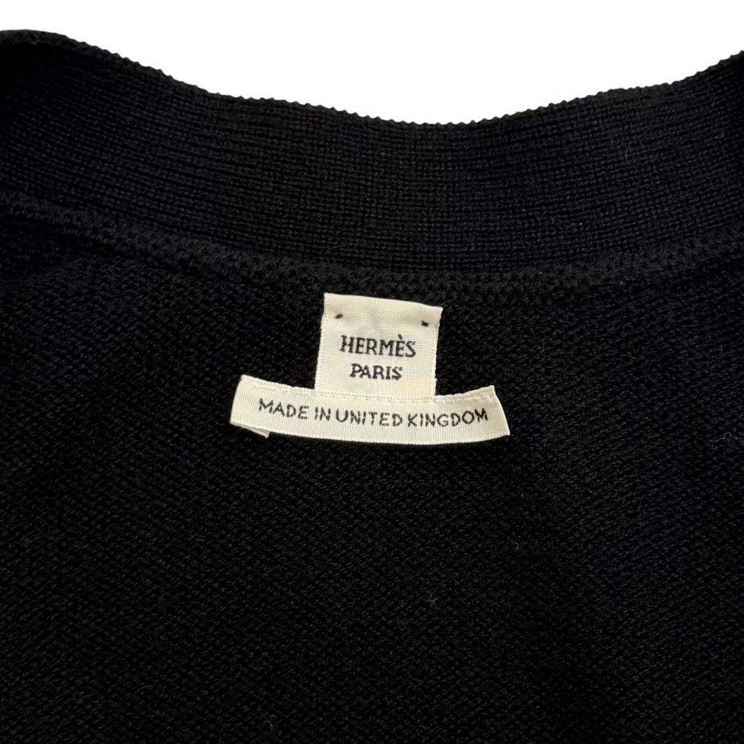 Great HERMES Best V-neck knit with Serie buttons black cashmere 36 3H2706D1