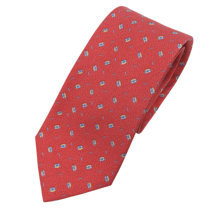 Pristine BVLGARI tie All-over print seven-fold wide tie Red silk mens