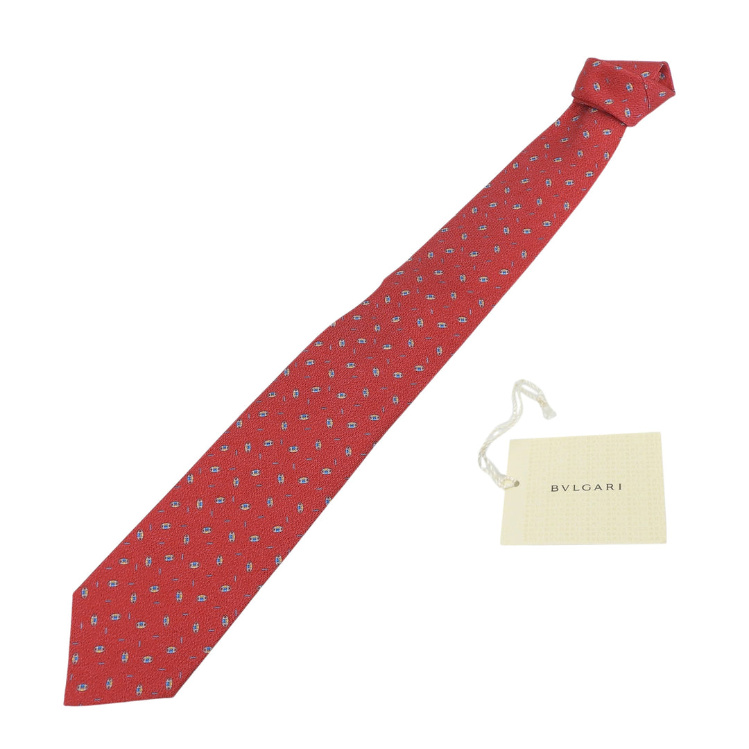 Pristine BVLGARI tie All-over print seven-fold wide tie Red silk mens