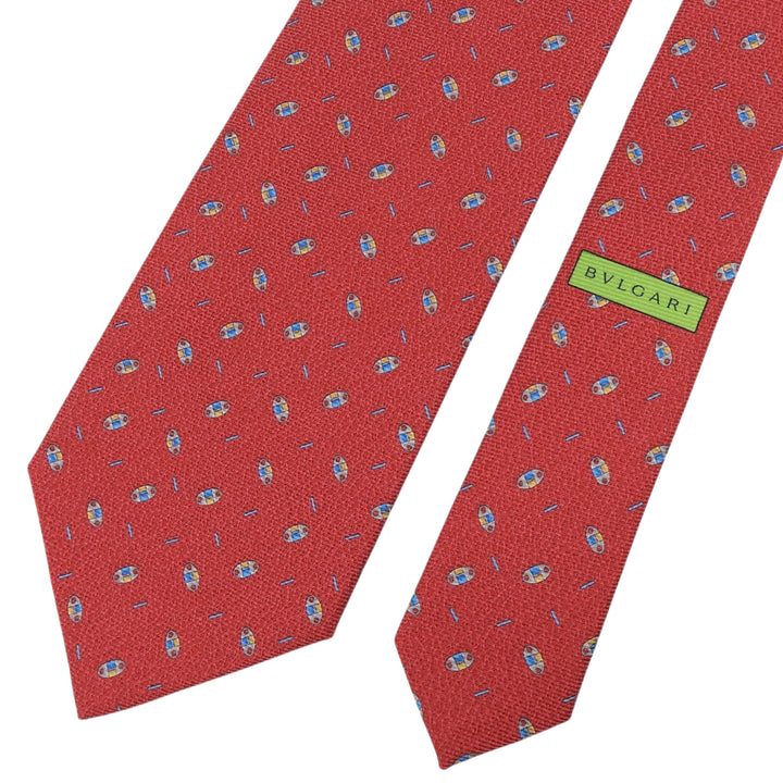 Pristine BVLGARI tie All-over print seven-fold wide tie Red silk mens