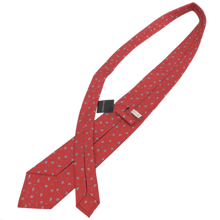 Pristine BVLGARI tie All-over print seven-fold wide tie Red silk mens