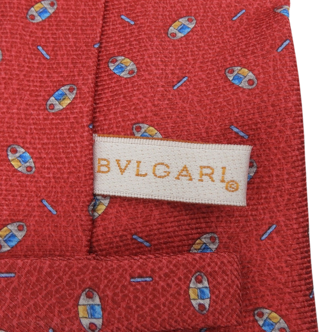 Pristine BVLGARI tie All-over print seven-fold wide tie Red silk mens