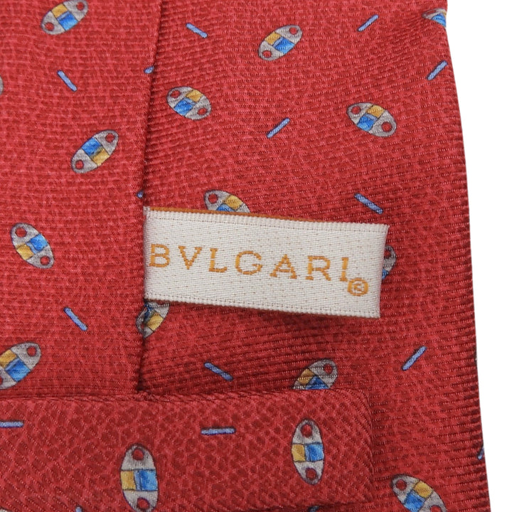 Pristine BVLGARI tie All-over print seven-fold wide tie Red silk mens