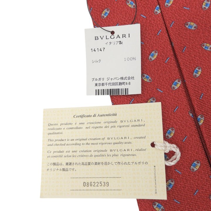 Pristine BVLGARI tie All-over print seven-fold wide tie Red silk mens