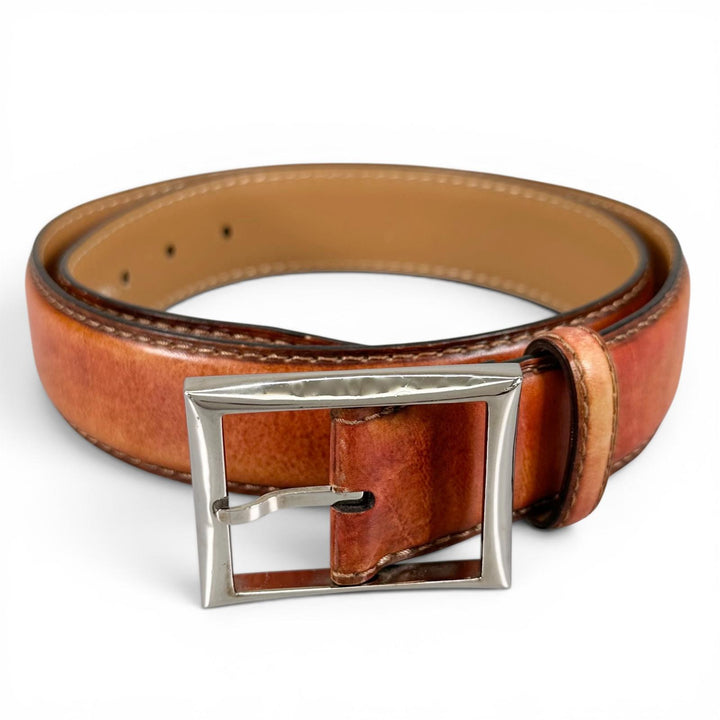 Discounted Very Good BERLUTI belt Pin buckle Brown Patine leather mens 85 34