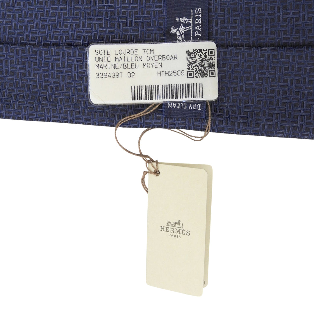 Pristine HERMES tie Maillon Overboard Logo embroidery Navy silk mens 339439T