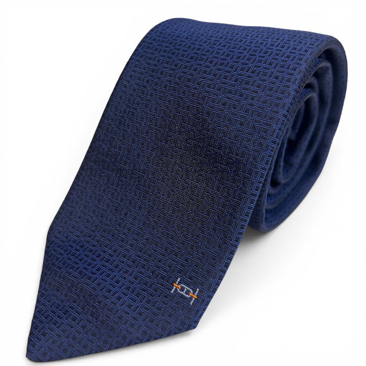 Pristine HERMES tie Maillon Overboard Logo embroidery Navy silk mens 339439T