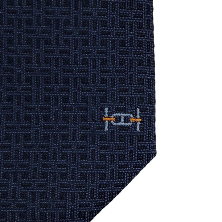 Pristine HERMES tie Maillon Overboard Logo embroidery Navy silk mens 339439T