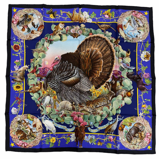Excellent HERMES scarf FAUNE ET FLORE DU TEXAS TEXAS WILDLIFE silk Women