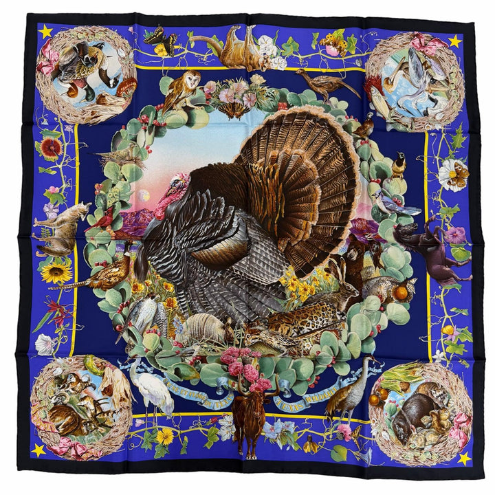 Excellent HERMES scarf FAUNE ET FLORE DU TEXAS TEXAS WILDLIFE silk Women