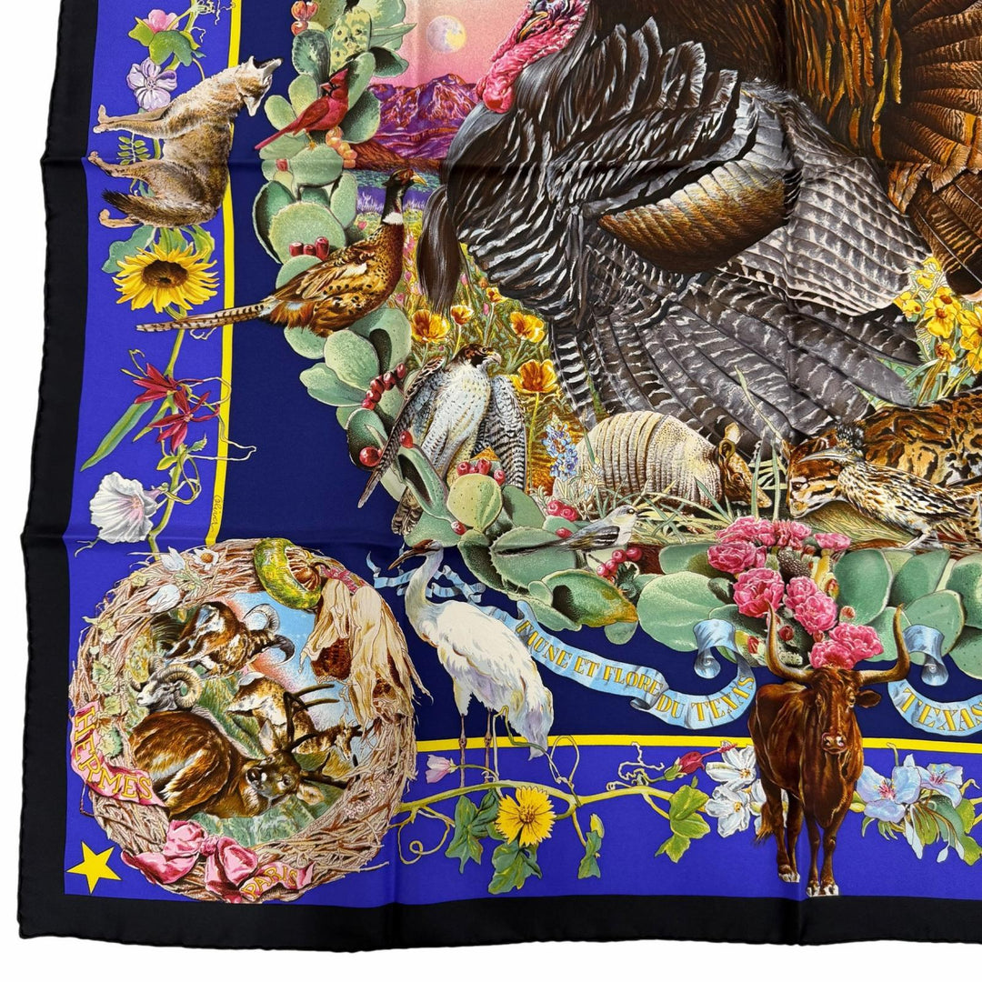 Excellent HERMES scarf FAUNE ET FLORE DU TEXAS TEXAS WILDLIFE silk Women