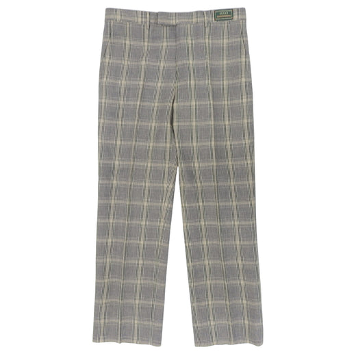 Excellent GUCCI slacks Logo Check Pattern Pants Navy linen mens 46 707294