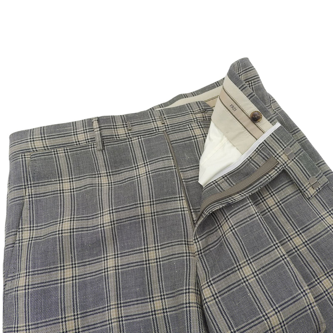 Excellent GUCCI slacks Logo Check Pattern Pants Navy linen mens 46 707294