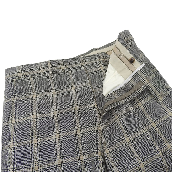 Excellent GUCCI slacks Logo Check Pattern Pants Navy linen mens 46 707294