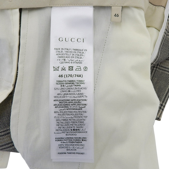 Excellent GUCCI slacks Logo Check Pattern Pants Navy linen mens 46 707294