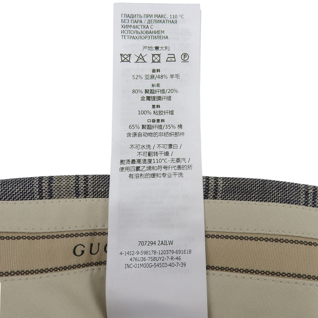 Excellent GUCCI slacks Logo Check Pattern Pants Navy linen mens 46 707294