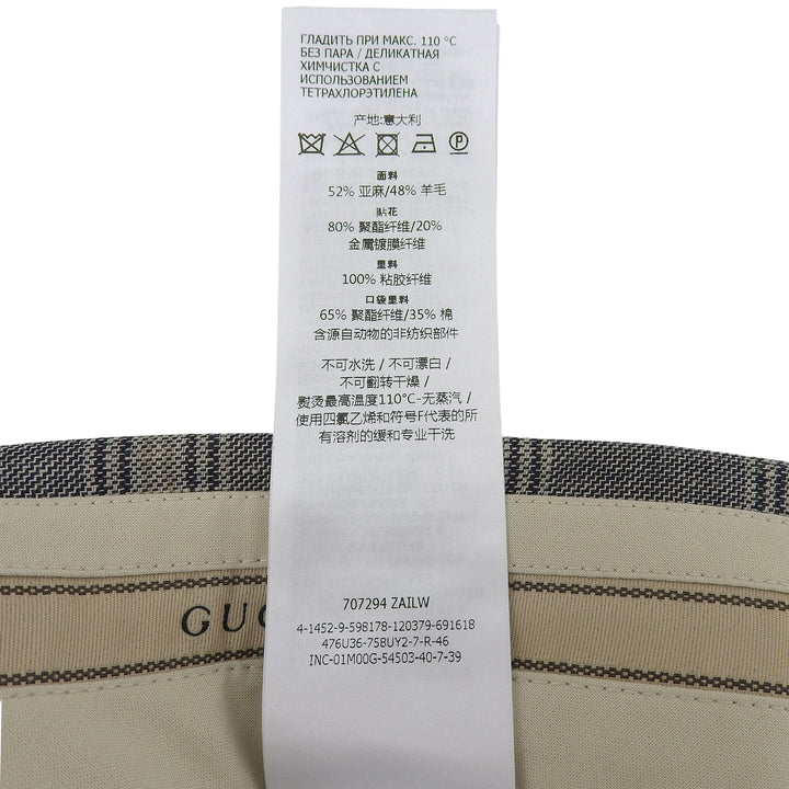 Excellent GUCCI slacks Logo Check Pattern Pants Navy linen mens 46 707294