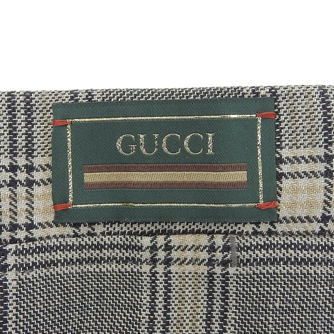 Excellent GUCCI slacks Logo Check Pattern Pants Navy linen mens 46 707294