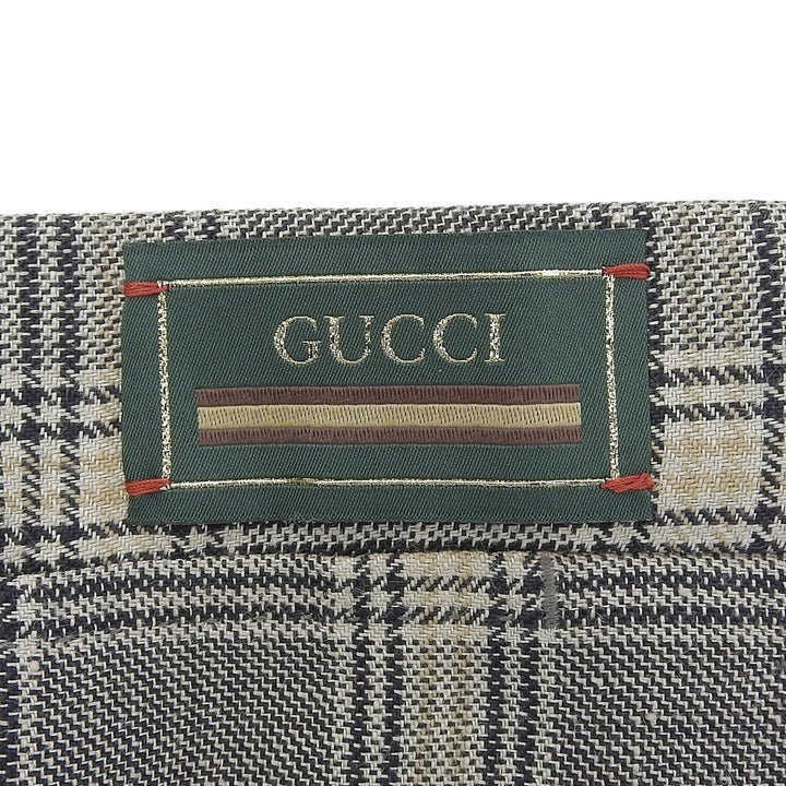Excellent GUCCI slacks Logo Check Pattern Pants Navy linen mens 46 707294