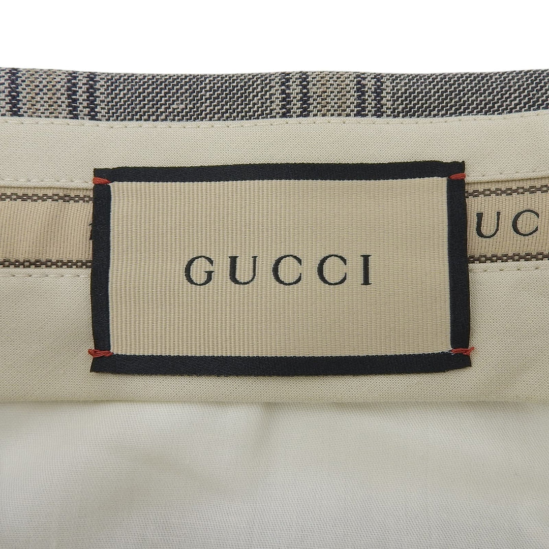 Excellent GUCCI slacks Logo Check Pattern Pants Navy linen mens 46 707294