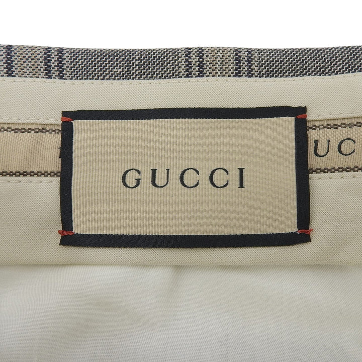 Excellent GUCCI slacks Logo Check Pattern Pants Navy linen mens 46 707294
