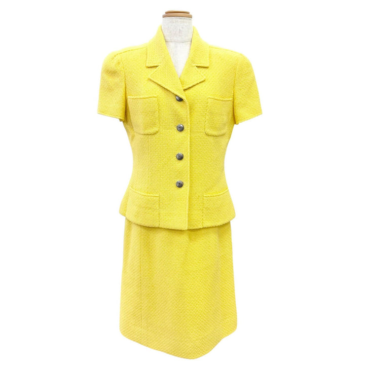 Great CHANEL COCO Mark Button Tweed Short-Sleeve Jacket Skirt Suit 40 97C P08919