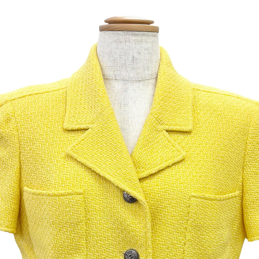 Great CHANEL COCO Mark Button Tweed Short-Sleeve Jacket Skirt Suit 40 97C P08919