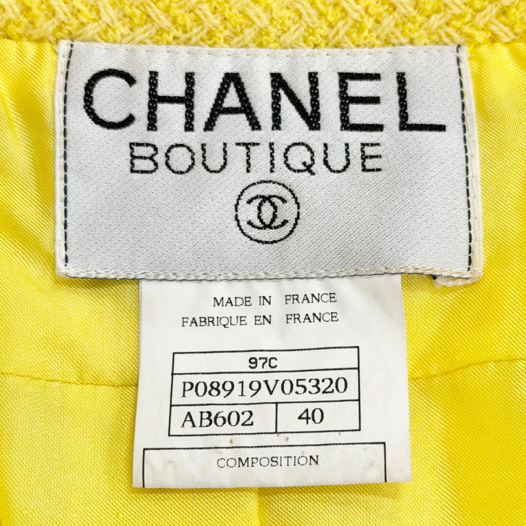 Great CHANEL COCO Mark Button Tweed Short-Sleeve Jacket Skirt Suit 40 97C P08919