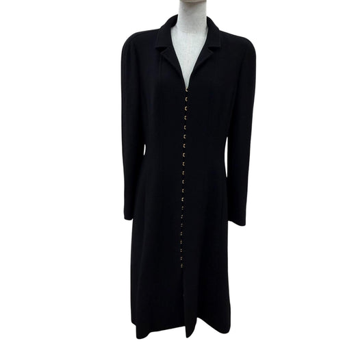 Excellent CHANEL coat COCO Mark Button Long Length black wool 42 96A P08181