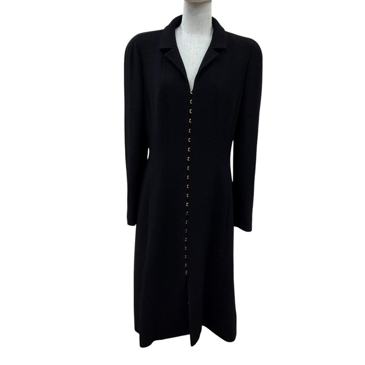 Excellent CHANEL coat COCO Mark Button Long Length black wool 42 96A P08181
