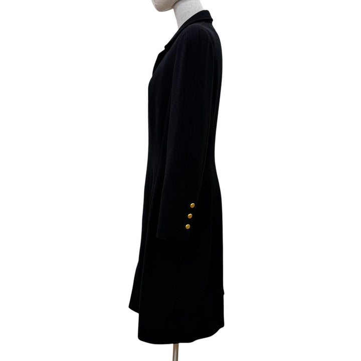 Excellent CHANEL coat COCO Mark Button Long Length black wool 42 96A P08181