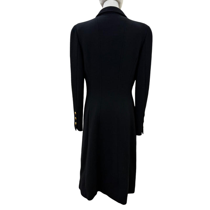 Excellent CHANEL coat COCO Mark Button Long Length black wool 42 96A P08181