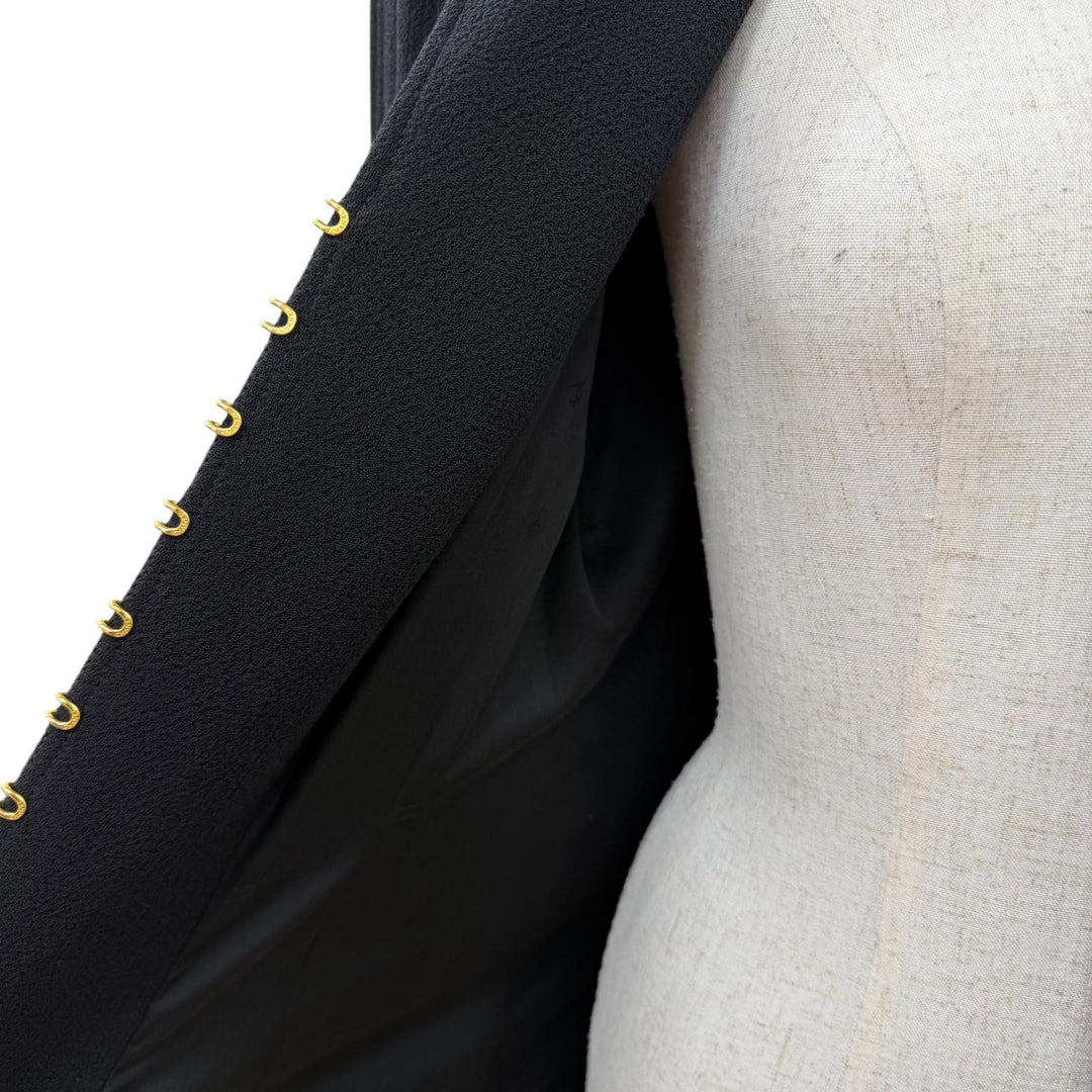 Excellent CHANEL coat COCO Mark Button Long Length black wool 42 96A P08181