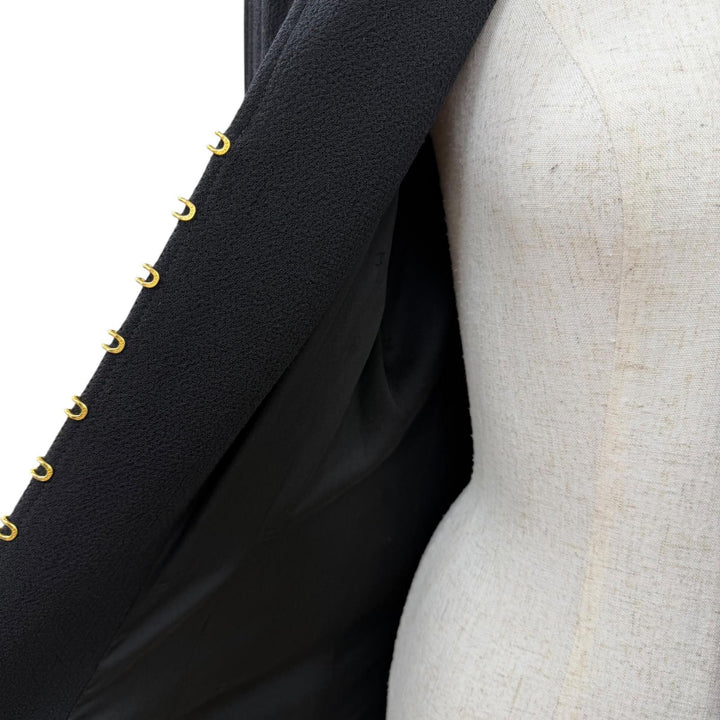 Excellent CHANEL coat COCO Mark Button Long Length black wool 42 96A P08181